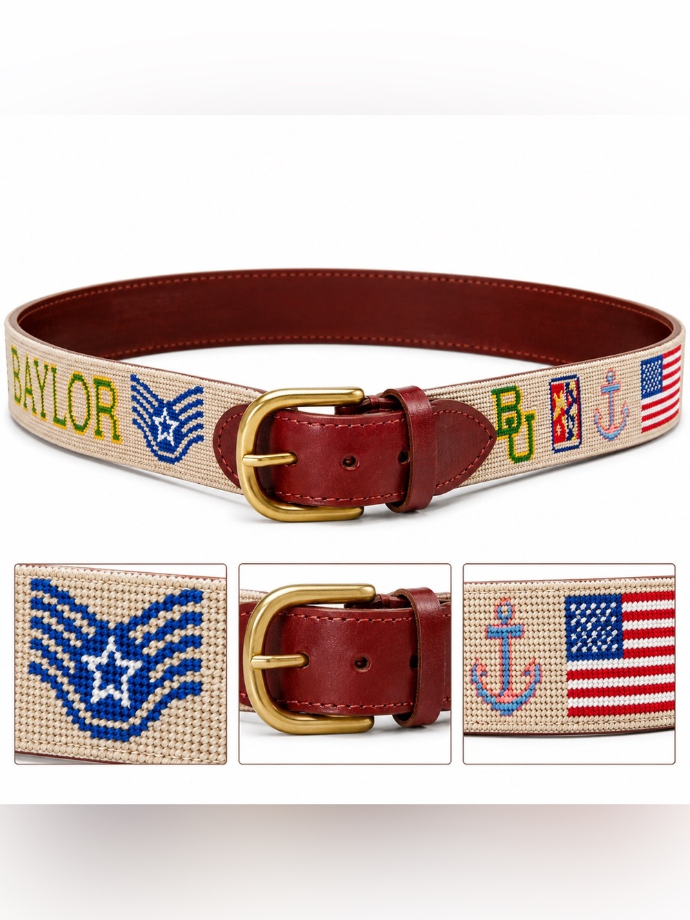 Smathers & Branson Needlepoint Leather Belt Americana Preppy Sz S